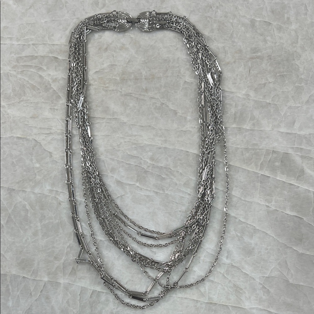 Sarah Coventry Multi Strand Rhodium Plated Necklace Vintage 1970s Book Piece
